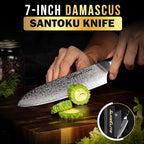 SliceElite Elite Series 7 Inch Santoku Knife VG10 Damascus Steel G10 Handle Dual Protection Cutting Kitchen Tool Sharp Vegetable Meat Chopping BBQ Chef Slicing Cleaver Cooking Camping Butcher Gift