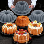 Tongjude 4 Pieces Silicone Fluted Tube Cake Pans, 7 Cups Tube Baking Pan, Jello Mold, Silicone Molds for Homemade Cake, Bread and Jello, Non-Stick, Grey