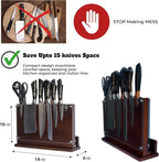 Magnetic Knife Holder Stand 14 x 10 Inches Extra Large Size with Knife Sharpener Wooden Double Sided Magnetic Knife Block Rack for Kitchen Counter with Cutting Board Slot & Acrylic, Sturdy & Durable