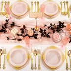 100PCS Pink Plastic Bowls - 12 oz Pink Gold Disposable Salad Bowls - Heavy Duty Disposable Soup Bowl - Fancy Plastic Ice Cream Bowl for Weddings Parties Dinners Picnics