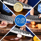 XYJ Professional Kitchen Knife Set with High-Carbon Steel Forged Blades, Chef's Knife, Cleaver, Carving Knife, Nakiri, Full Tang Design, Includes Carrying Bag & Poultry Scissors