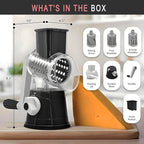 Rotary Cheese Grater, Cheese Grater Hand Crank, With Suction Base, Easy Cleaning With 3 Stainless Steel Interchangeable Drum Blades, Black