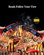 Wisebee Meat Thermometer Digital, 0.5 Sec Instant Read Waterproof Food Thermometer with 180°Auto-Rotate Backlit Display | Anti-Slip Handle | Magnetic Back | Hold Function for Cooking, Red