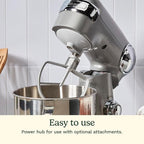 Cuisinart Stand Mixer, 12 Speeds, 5.5-Quart Mixing Bowl, Chef's Whisk, Flat Mixing Paddle, Dough Hook, and Splash Guard with Pour Spout, Silver Lining, SM-50BC, Silver Lining