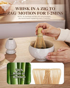 ZENS Matcha Whisk Set, Ceramic Matcha Set Includes 15oz Sakura Bowl, Bamboo Whisk & Chasen Holder, Scoop & Sifter-Tea Towel, 6pcs Matcha Kit for Matcha Lovers, White