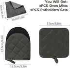 Kitchen Set Pack Of 5, Oven Mitts Pot Holders Pad And Towel Set, Heat Resistant Silicone Kitchen Mini Oven Mittens for 500 Degrees, Mini Oven Gloves and Hot Pads for Baking Grilling Barbecue Microwave