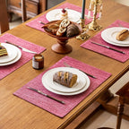 KXN Placemats Set of 4, Dual-Layer Thickened Faux Linen Table Mats, Heat Resistant & Wrinkle-Free, Machine Washable Cloth Place Mats for Kitchen Dining Indoor Outdoor (Pink)