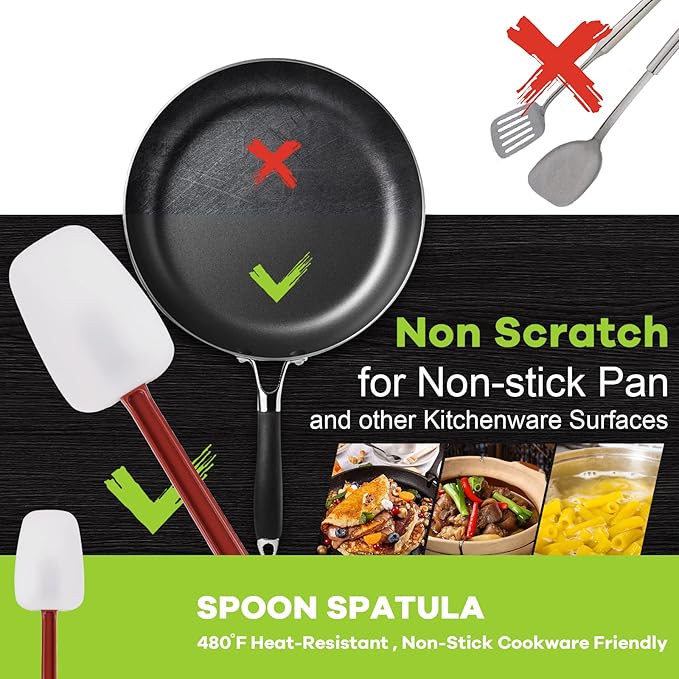 heffiso Silicone Rubber Spatula and Spoon Rubber Spatula Set of 3, High Heat Spatula Spoon, Commercial Spatula for Cooking, Commercial Rubber Spatula (3 Spoonula 16 Inches), White