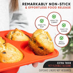 [2 PACK] Jumbo Muffin Pan, 3.5" Large Muffin Pan 6 Cup - Silicone Jumbo Muffin Tin for Baking BPA Free Non Stick - RED