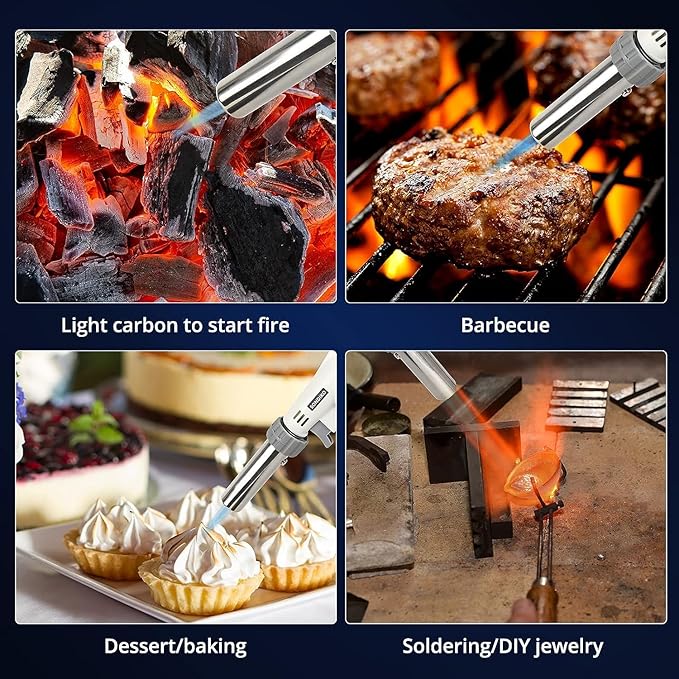 Sondiko Dual Flame Mode Butane Torch Lighter Head, Professional Grilling Tool with Adjustable Flame, Reverse Use for BBQ, Soldering, Charcoal&Campfire Torch Lighter(Fuel Not Included)