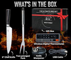 Wireless Meat Thermometer Digital BBQ Set, 5.3 Bluetooth and WiFi connectivity 800ft APP Control (iOS&Android) with Chef Knife, Fork, Meats Temperature Probe, Grilling, BBQ Gift for Men