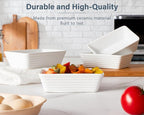 ONEMORE Small Baking Dish, Rectangle Ceramic Baking Dish for Oven, Individual Casserole Dishes for Toaster Oven, 5x7 Small Deep Lasagna Baking Dish, Oven Safe, 1-2 Person Baking Dishes Set of 4, White