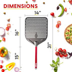 TKC Perforated Pizza Peel Bundle with 14 Inch XL Peel and 8" inch Pizza Turning Peel - Commercial Grade Pizza Spatula - Fits all 16 inch Pizza Ovens