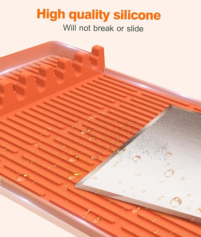 Silicone Griddle Tools Mat for Blackstone - Large Silicone Spatula Mat with Drip Pad - Griddle Mats BBQ Grill Accessories - Side Shelf Mats Grill Pad for Blackstone Griddles Accessories(Orange)