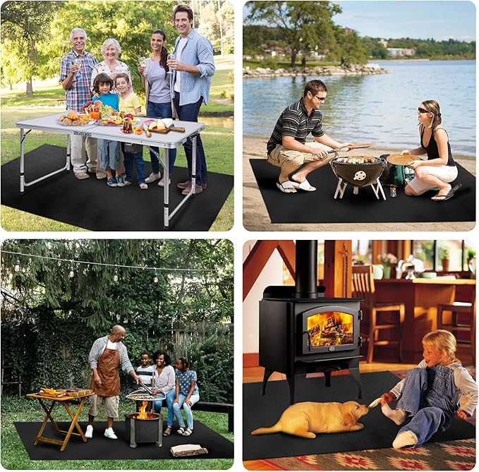 60 x 42 inch Under Grill Mats for Outdoor Grill, Double-Sided Fireproof Deck and Patio Protector Mat, BBQ Mat for Under BBQ, Waterproof Oil-Proof Grill Floor Pads Fire Pit Mat Fireplace Mat