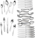 Lenox Silverware Set For 12, Butterfly Meadow 65-Piece Flatware Set, Service For 12, 18/10 Stainless Steel, Dishwasher Safe, Butterfly and Flower Motif, Includes Serving Utensils (Silver, 65 Piece)
