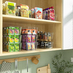 BALEINE Pantry Organizers and Storage Bins, Plastic Clear Storage Bins with 3 Removable Dividers, BPA-Free Fridge Organizers for Kitchen Cabinet Bathroom (10.5x6.1x3.5, 4PK)