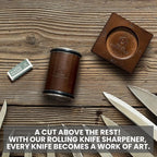Rolling Knife Sharpener with 15, 17, 20 & 22 Degree Angles - Knife Sharpener Kit - Roller Knife Sharpening System with Stand, Holder & Eraser - Walnut Brown