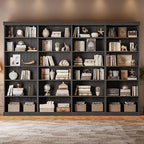 70.8" Tall Black Bookshelf, Farmhouse Modular Bookcase with 6-Tier Adjustable Shelves, Large Storage Cabinet for Home Office, Living Room, Set of 3