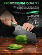 7 inch Nakiri Knife, Japanese VG-10 Damascus Steel Meat Cleaver, Ultra Sharp Vegetable Knife with Full-tang Handle in Green Resin, LA-S9 Series