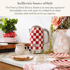 MACKENZIE-CHILDS Electric Kettle, Stainless-Steel Tea Kettle, Red-and-White Cherry Check