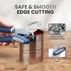 Zulay Kitchen Heavy Duty Stainless Steel Can Opener Manual with Bottle Opener - Rust Proof Manual Can Opener With Turn Knob & Comfy Soft Grip Handles - Blue