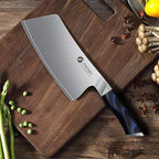 FINTISO Cleaver Knife 7 In, Kitchen Butcher Knife with G10 Ergonomic Handle, High Carbon Steel Vegetable Meat Cleaver, Heavy Duty Bone Chopper for Home and Restaurant