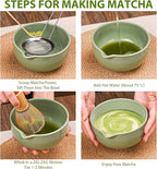Matcha Whisk Set, 7 Pcs Matcha Kit with Matcha Bowl, Spout, Whisk and Holder, Bamboo Scoop and Stainless Steel Sifter, Japanese Matcha Set for Ceremony, Gift for Matcha Lover