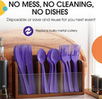 Party Solids Purple Plastic Silverware Heavy Duty 150 Pieces Purple Plastic Cutlery Sets, Utensil Sets, 50 Of Each Forks, Knives & Spoons Disposable Cutlery Set, Flatware Set For Party Supplies