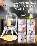 French Fry Cutter Commercial Potato Chopper Stainless Steel Vegetable Dicer Fruit Slicer for Onion,Cabbage,Carrots,Potato,Mushroom,with 4 Blades(1/4",3/8",1/2",8 wedge slice)
