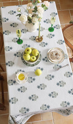 ISAENNE Designer White Linen Extra Long Rectangle Tablecloth,Chinoiserie Floral Elegant Indoor Table Cloth,Fall Stain Proof Decor Tablecloths for Dining Thanksgiving Kitchen,63"*110"-Mosella F
