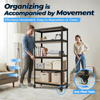 HOMEDANT House 5-Tier Metal Rolling Cart Shelf Rack Casters Heavy Duty Laminated Wheel Shelving Unit Adjustable Utility Storage Shelves Organizer Shelf Kitchen Garage 36.2" W x 16.5" D x 69.5" H 1Pack
