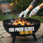 GRILL HEAT AID BBQ Grill Gloves 1472°F - Extreme Heat Resistant Oven Mitts for Grilling, Smoker & Fire Pit with Silicone Grip & EN407 Cut Resistance - Short Cuff, White & Blue
