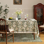 ISAENNE Designer Green Linen Small Square Table Cloth,Floral French Country Indoor Tablecloth,Stain Resistant Home Decor Tablecloths for Dining Kitchen Thanksgiving Christmas Party,55"*55"-Brune