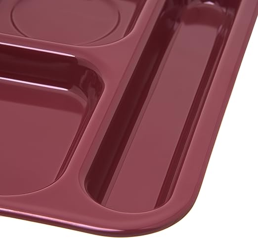 Carlisle FoodService Products Right Hand 6-Compartment Melamine Tray 14.5" x 10" - Dark Cranberry (Pack of 12)