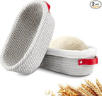 Banneton Bread Proofing Basket - Cotton Oval Banneton Basket Set of 2 Sourdough Proofing Baskets Round Proofing Bowls Handmade Rattan Baskets and Liners