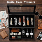 Knife Display Case, 2-Layer Pocket Knife Case Display & Storage Knives, Solid Wood Knife Case for Collections, Gift for Boyfriend Fathers Day Birthday Gifts(Black)