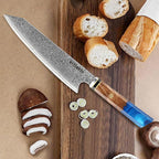Seido Knives Kiritsuke Damascus Steel Chef Knife Epoxy Resin Stabilized Wood Handle Professional Kitchen Knife VG10 High Carbon Stainless Steel, Sapphire Blue