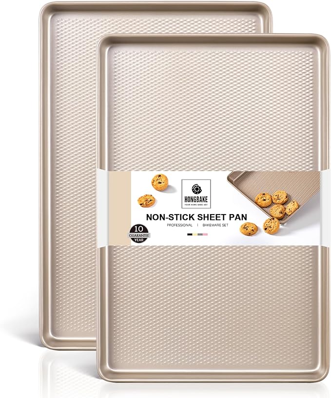 HONGBAKE 2 Pack Half Sheet Baking Pans,Non Stick Baking Sheet for Oven, 57% Thicker Carbon Steel Cookie Sheets for baking, 17.5" x 12" Cookie Trays
