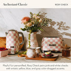 MACKENZIE-CHILDS Electric Kettle, Stainless-Steel Tea Kettle, Pink-and-White Rosy Check