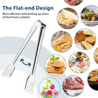 8 Pack Serving Tongs, 9 Inch, Silver, Stainless Steel, Ideal for Parties & Daily Use