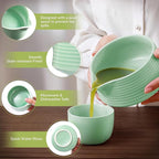 HELPLX Matcha Whisk Set 10-Piece Japanese Matcha Kit with BowlWhisk & Holder2 Tea CupsBamboo ScoopSpoonSifterScoop Rest & Tea Towel – Green Matcha Tea Set for Ceremony or Daily Use