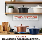 Gotham Steel Hammered 5 Qt Lightweight Dutch Oven Pot with Lid & Holders, Ceramic Non Toxic, Oven Safe & Even Heat Retaining Dutch Oven for Bread Baking Sourdough, Soup, 70% Lighter than Cast Iron