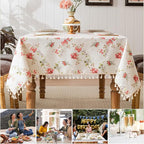 Rectangle Tablecloth Pastoral Style, Waterproof & Stain Resistant Table Cloth Wrinkle Free Table Cover for Dining/Kitchen/Patio, Washable Indoor & Outdoor Use, 55"X102" Red