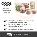 Oggi Tall Clear Canister with Clamp Lid, 58 oz - Large Airtight Food Storage Container, Ideal for Kitchen & Pantry Storage of Bulk, Dry Foods Including Pasta & Spaghetti