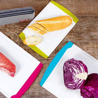Neoflam 4 Piece Plastic Coded Cutting Board Set plus Organizer with Food Icon, Microban Protection, Extra Large, BPA Free, Juice Groove, Non Slip, Dishwasher Safe, Multicolor