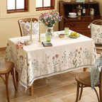 ISAENNE Designer Off White Linen Extra Long Rectangle Tablecloth,Floral Elegant Table Cloth,Stain Resistant Vintage Decor Tablecloths for Dining Thanksgiving Kitchen Party,63"*110"-Serenity G