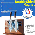 XYJ Extra Large Magnetic Knife Block Acacia Wood Knife Set Holder Stand With Stronge Magnetic Strip Kitchen Knives Storage Rack Organizer Tools No Drilling