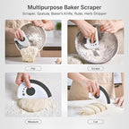 Nextrend BakerScraper – 5-in-1 Flexible Bowl Scraper, Bench Scraper and Dough Scraper with Stainless Steel Edge, Ruler & Herb Stripper – BPA Free, Dishwasher Safe - Gray