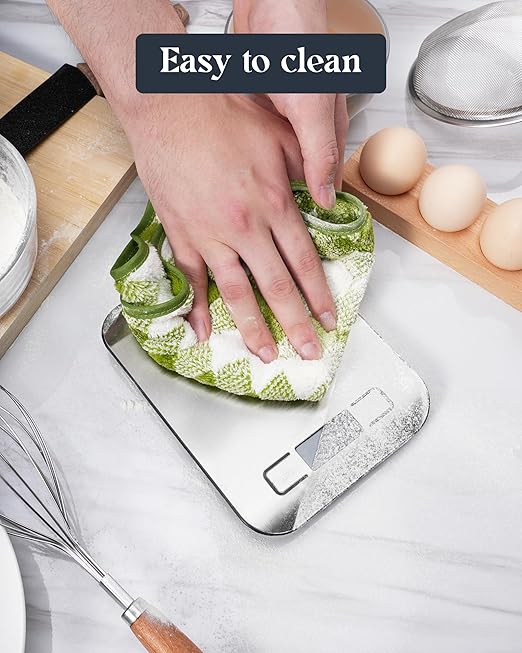 Food Scale, 11lb Digital Kitchen Scale with 6 Units LCD Display and Tare Function,Compact Design for Baking,Healthy Cooking,Meal Prep, 304 Stainless Steel